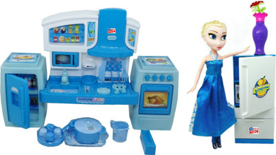 HALO NATION Frozen Style Kitchen Set with Princess Doll Supercool Light & Music