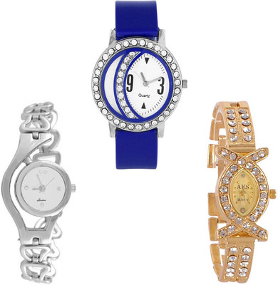Keepkart GLORY Silver Chain Aks Golden And PU Strap New Fresh Arrival Stylish Combo WATCHES For Woman And Girls KK048 Watch - For Women