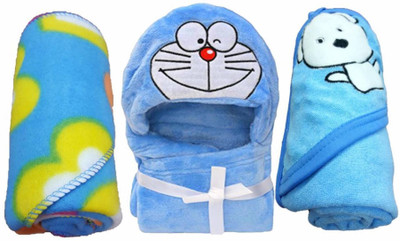 BRANDONN Animal Hooded Baby Blanket(Polyester, Blue