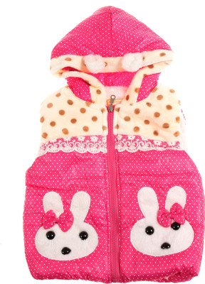 Zonko Style Sleeveless Polka Print Baby Girl's Jacket, Darkpink