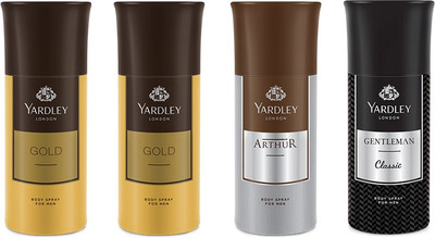 Yardley 2 Gold and 1 Arthur and 1 Gentlemen Deo Combo Pack of 4 Deodorant Spray - For Men(150 ml, Pack of 4)
Yardley 2 Gold and 1 Arthur and 1 Gentlemen Deo Combo Pack of 4 Deodorant Spray - For Men(150 ml, Pack of 4)