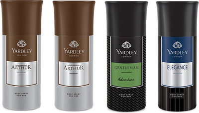 Yardley 2 Arthur and 1 Adventure and 1 Elegance Deo Combo Pack of 4 Deodorant Spray - For Men(150 ml, Pack of 4)
Yardley 2 Arthur and 1 Adventure and 1 Elegance Deo Combo Pack of 4 Deodorant Spray - For Men(150 ml, Pack of 4)
