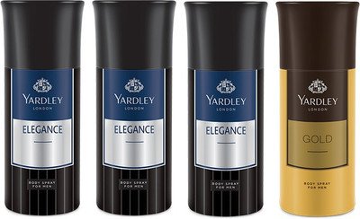 Yardley 3 Elegance and 1 Gold Deo Combo Pack of 4 Deodorant Spray - For Men(150 ml, Pack of 4)
Yardley 3 Elegance and 1 Gold Deo Combo Pack of 4 Deodorant Spray - For Men(150 ml, Pack of 4)