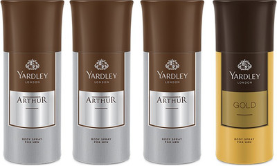 Yardley 3 Arthur and 1 Gold Deo Combo Pack of 4 Deodorant Spray - For Men(150 ml, Pack of 4)
Yardley 3 Arthur and 1 Gold Deo Combo Pack of 4 Deodorant Spray - For Men(150 ml, Pack of 4)