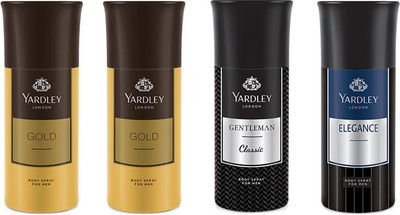 Yardley 2 Gold and 1 Gentlemen and 1 Elegance Deo Combo Pack of 4 Deodorant Spray - For Men(150 ml, Pack of 4)
Yardley 2 Gold and 1 Gentlemen and 1 Elegance Deo Combo Pack of 4 Deodorant Spray - For Men(150 ml, Pack of 4)