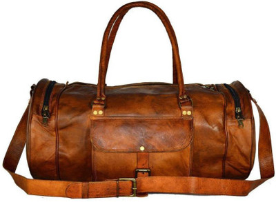 iHandikart Handmade Leather Bag | Duffle Bag | Travel Bag | Gym & Yoga Bag | Luggage Bag | 22" x 11" x 11" Travel Duffel Bag(Brown)