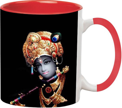 Ashvah Krishna Ceramic Mug(350 ml), Red
