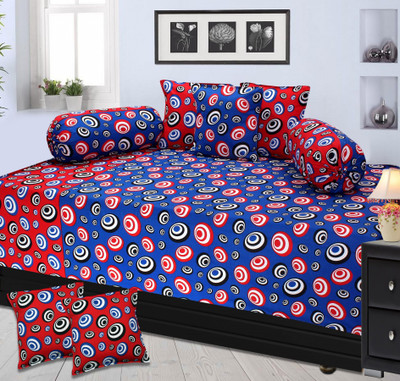 Furnishing Zone Cotton Geometric Diwan Set, Blue;red