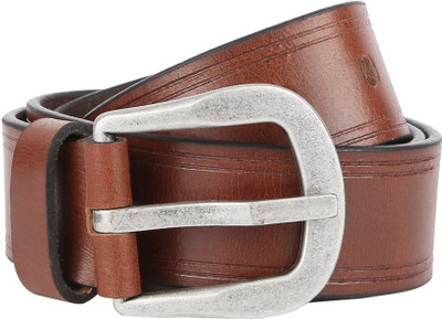 Flying Machine Men Casual Brown Genuine Leather Belt, Dark brn
