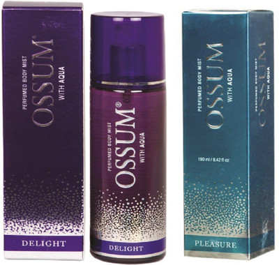OSSUM PLEASURE PERFUMED BODY MIST 190 ML + DELIGHT PERFUMED 190 ML Body Mist - For Women(190 ml, Pack of 2)
OSSUM PLEASURE PERFUMED BODY MIST 190 ML + DELIGHT PERFUMED 190 ML Body Mist - For Women(190 ml, Pack of 2)