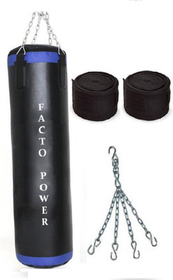 FACTO POWER 2.5 Feet Long, P.U Material, Black and Blue Color, Unfilled with Hanging Chain with 9 Feet Long Black Color Hand Wraps Pair Boxing Kit
FACTO POWER 2.5 Feet Long, P.U Material, Black and Blue Color, Unfilled with Hanging Chain with 9 Feet Long Black Color Hand Wraps Pair Boxing Kit