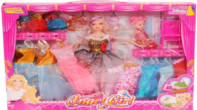 Ktkashish Toys Plastic Doll Set & Soft Doll .Set Of 2 - 11 cm(Pink)