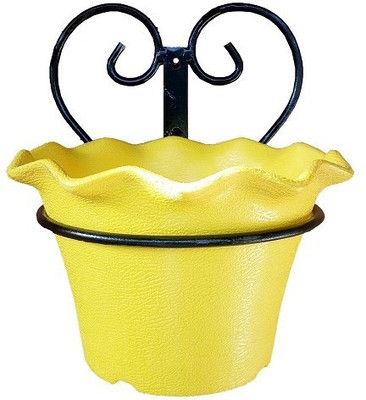 Minerva Naturals Iron Wall Mounted Flower/plastic Pot (19 Cm x 21 Cm x 22 Cm) Plant Container Set(Pack of 2, Metal, Plastic)