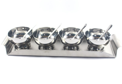Clobber Clobber Stainless Steel Ice Cream Cup Set of 4 With Spoon with Rectangle Tray Bowl Spoon Tray Serving Set(Pack of 9)
Clobber Clobber Stainless Steel Ice Cream Cup Set of 4 With Spoon with Rectangle Tray Bowl Spoon Tray Serving Set(Pack of 9)