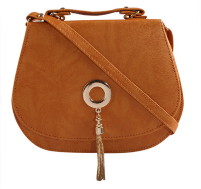 Haqeeba Women Formal Tan Leatherette Sling Bag