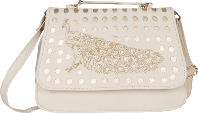 CRAWLER Girls Casual Beige Leatherette Sling Bag