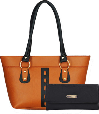 Fristo Hand-held Bag(Tan, Black), Black;tan