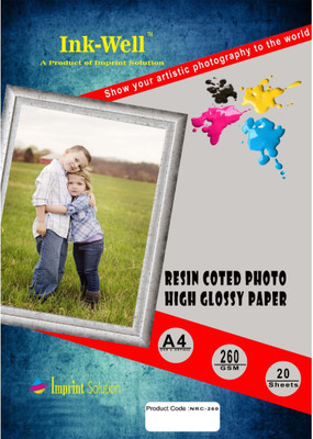 INK WELL Photo Glossy Paper ,260 gsm ,20 sheets, A4 -Resincoat Unruled A4 Photo Paper(Set of 1, White)