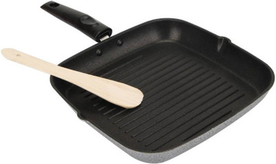 Sajni Grill Pan 26 cm diameter(Aluminium, Non-stick), Black;silver