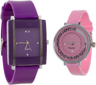 SPINOZA Purple square shape simple and professional and movable crystals in dial fancy and attractive pink women Watch - For Girls