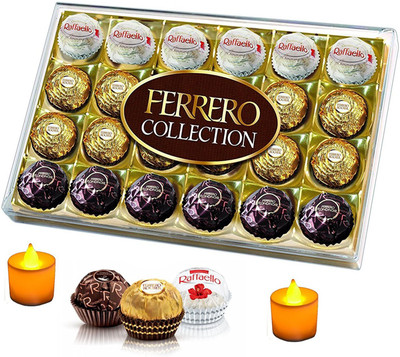 ferraro rocher Collection - Assorted Chocolates - 24 Pieces - Combined with 2 Natural Yellow LED DIYA Truffles(300 g)
ferraro rocher Collection - Assorted Chocolates - 24 Pieces - Combined with 2 Natural Yellow LED DIYA Truffles(300 g)