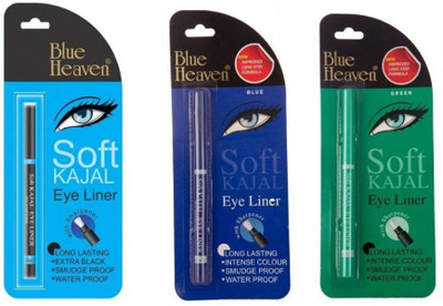 Blue Heaven multi color Soft Kajal black,blue ,green set of 3(black, blue, green, 0.31 g)
Blue Heaven multi color Soft Kajal black,blue ,green set of 3(black, blue, green, 0.31 g)