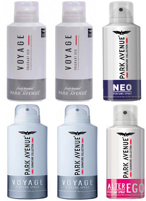 Park Avenue 4 Voyage 1 Alter Ego, 1 Neo Deodorant Spray - For Men(130 ml, Pack of 6)