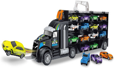 Toys Bhoomi 2 in 1 Role Play Long Haul Carrier Truck Case with 14 Vehicle Cars