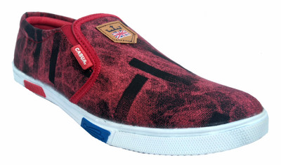 Roopray Printed Canvas Loafers Sneakers For Men(Red, Black