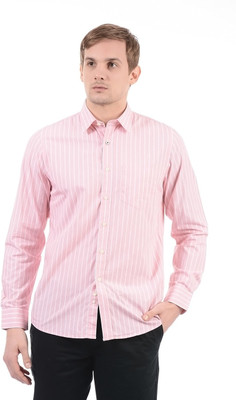 London Fog Men's Striped Casual Pink Shirt