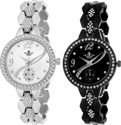 Swisso SWS-8041-Silver-Black Special Exclusive Studded Notable Series Watch - For Women