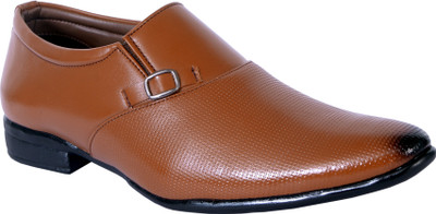 Shoebook Mens Genuine Leather Formal Shoes Slip On For Men(Tan