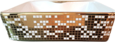 Brizzio Pixel Patten Wash Basin 505 Table Top Basin(Gold, White)