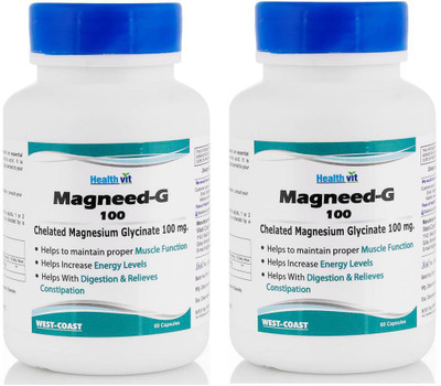 HealthVit Magneed-G 100 Chelated Magnesium Glycinate 100mg Pack of 2 60 Capsules(60 No)
HealthVit Magneed-G 100 Chelated Magnesium Glycinate 100mg Pack of 2 60 Capsules(60 No)