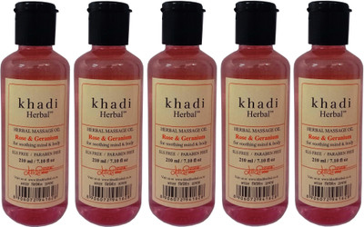 Khadi Herbal Rose and Geranium Massage Oil Without Mineral Oil (SLS & Paraben Free)(1050 ml)