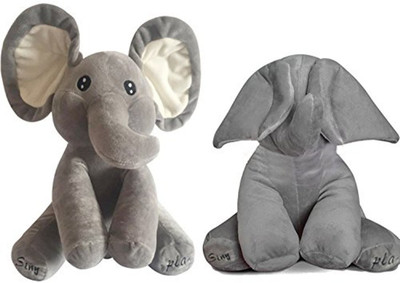 Esclusivo PEEK-A-BOO INTERACTIVE ELEPHANT STUFFED TOY GREY AND WHITE - 30 cm(GREY AND WHITE)