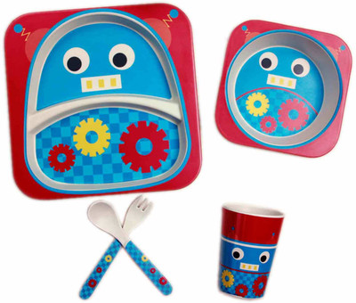EZ Life Kids Dining Set - 5 Pieces - Robot Pack of 5 Dinner Set(Wood)