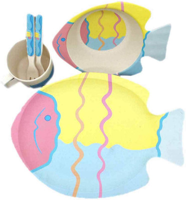 EZ Life Kids Dining Set - 5 Pieces - Happy Fish Pack of 5 Dinner Set(Wood)