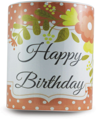 juvixbuy Hy Birthday Printed Coffee Ceramic Mug(325 ml), Multicolor