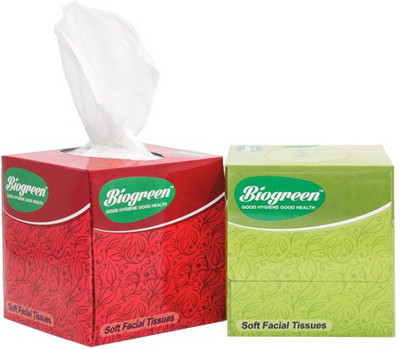 Biogreen Face Tissue 100 Pulls (200 Sheets) 100%(Pack of 2)