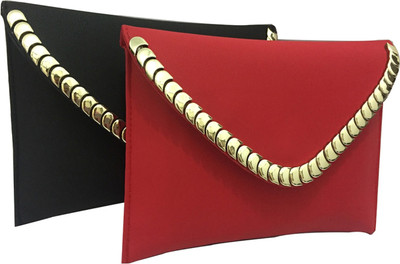 FashionCops Casual Black, Red Clutch