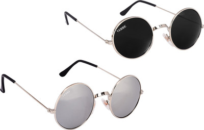 Verre Round Sunglasses(Black, Silver)