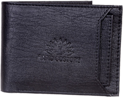 Rapidcostore Men Black Genuine Leather Wallet(3 Card Slots)