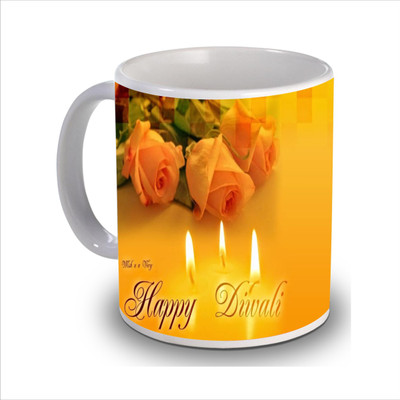 New Star Light India Printed Diwali Coffee Ceramic Mug(350 ml), Yellow