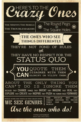 Akhuratha Wall Poster Steve Jobs Crazy Quote Paper Print(12 inch X 18 inch, Rolled)
Akhuratha Wall Poster Steve Jobs Crazy Quote Paper Print(12 inch X 18 inch, Rolled)