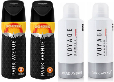 Park Avenue 2 Good Morning and 2 Voyage Deodorant Combo Pack of 4 Deodorant Spray - For Men(520 ml, Pack of 4)
Park Avenue 2 Good Morning and 2 Voyage Deodorant Combo Pack of 4 Deodorant Spray - For Men(520 ml, Pack of 4)