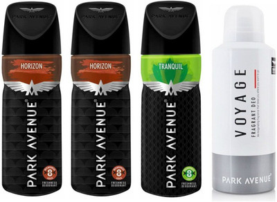 Park Avenue 2 Horizon and 1 Tranquil and 1 Voyage Deodorant Combo Pack of 4 Deodorant Spray - For Men(520 ml, Pack of 4)
Park Avenue 2 Horizon and 1 Tranquil and 1 Voyage Deodorant Combo Pack of 4 Deodorant Spray - For Men(520 ml, Pack of 4)
