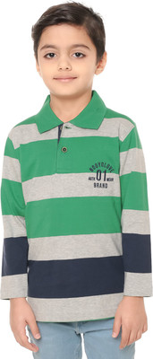 Body Glove Boy's Striped Cotton T Shirt(Multicolor, Pack of 1, Green