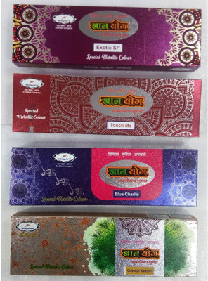 Dnyan Yog Metallic Colour n Oriental Kasturi, Blue Charlie, Exotic SP & Touch Me Agarbattis(58 Units)
Dnyan Yog Metallic Colour n Oriental Kasturi, Blue Charlie, Exotic SP & Touch Me Agarbattis(58 Units)