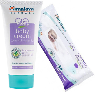 Himalaya Herbals Baby Cream (200g)+Himalaya Herbals Gentle baby Wipes (24 Sheets)(White)